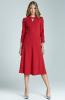 three quarter sleeves red cocktail flared dress