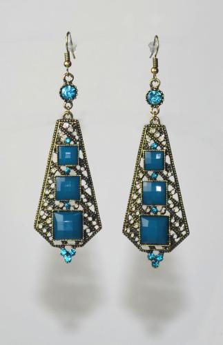 Gold colour metal and blue resin earrings
