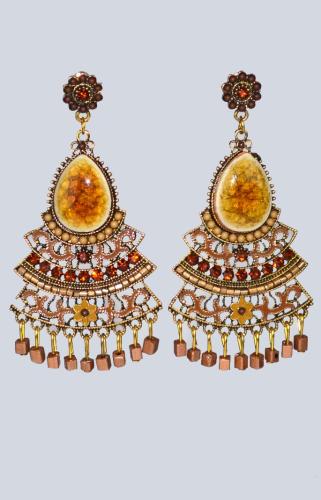 Extra long amber and gold earrings