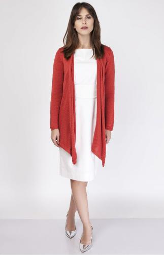 red flowing cardigan