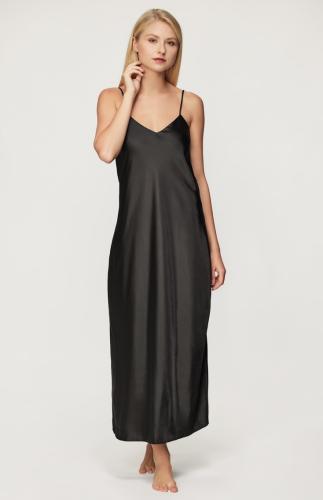 Black long satin nightgown