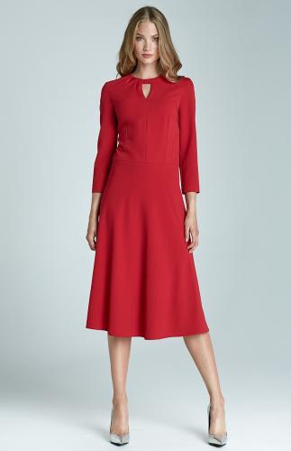 three quarter sleeves red cocktail flared dress