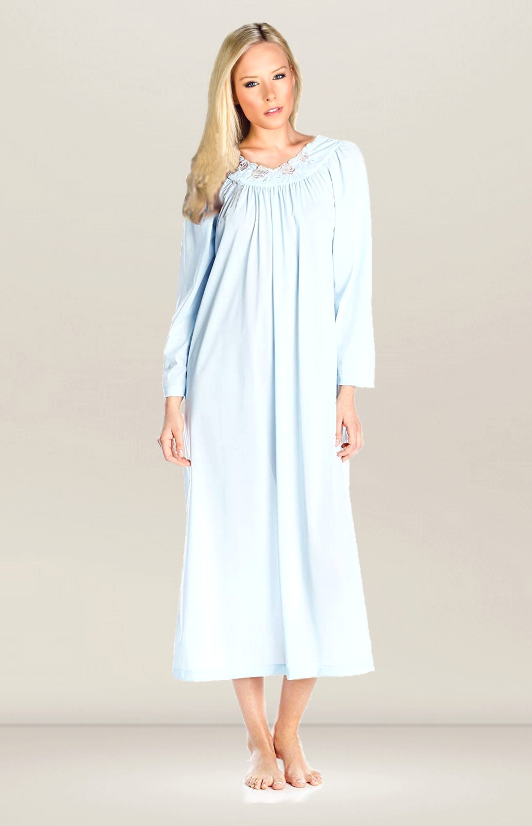 Light blue long sleeves nightgown Flora VL33280BC : idresstocode ...