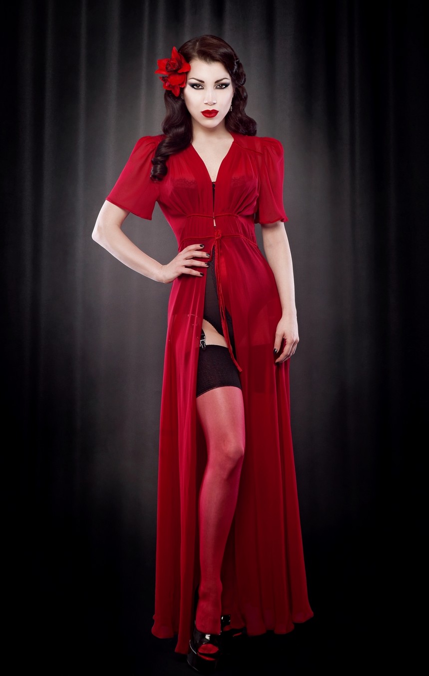 Long red silk robe