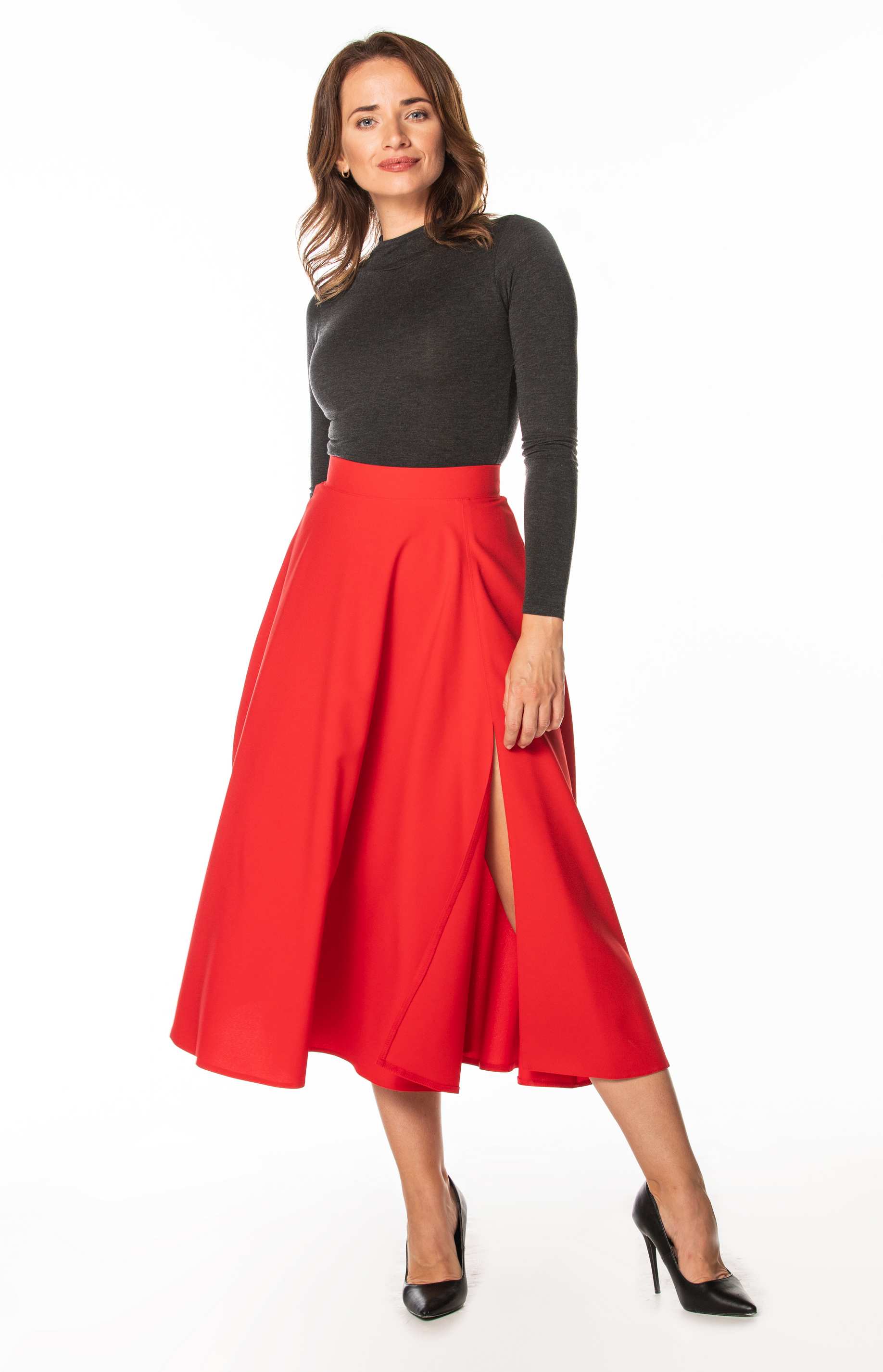 jupe longue rouge simple chic - Ref ju009 - Jupe femme longue