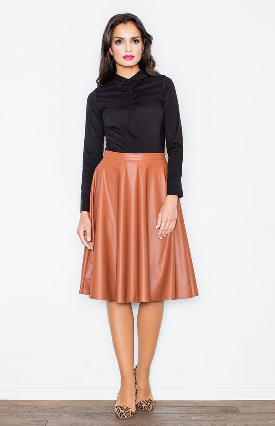 Brown faux leather flared skirt FL0164C : idresstocode: online boutique ...
