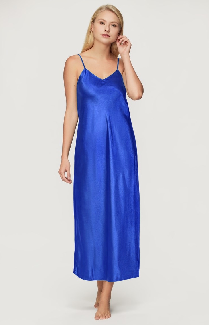 Blue Silk Satin Short Nightgown With Frastaglio, 46% OFF