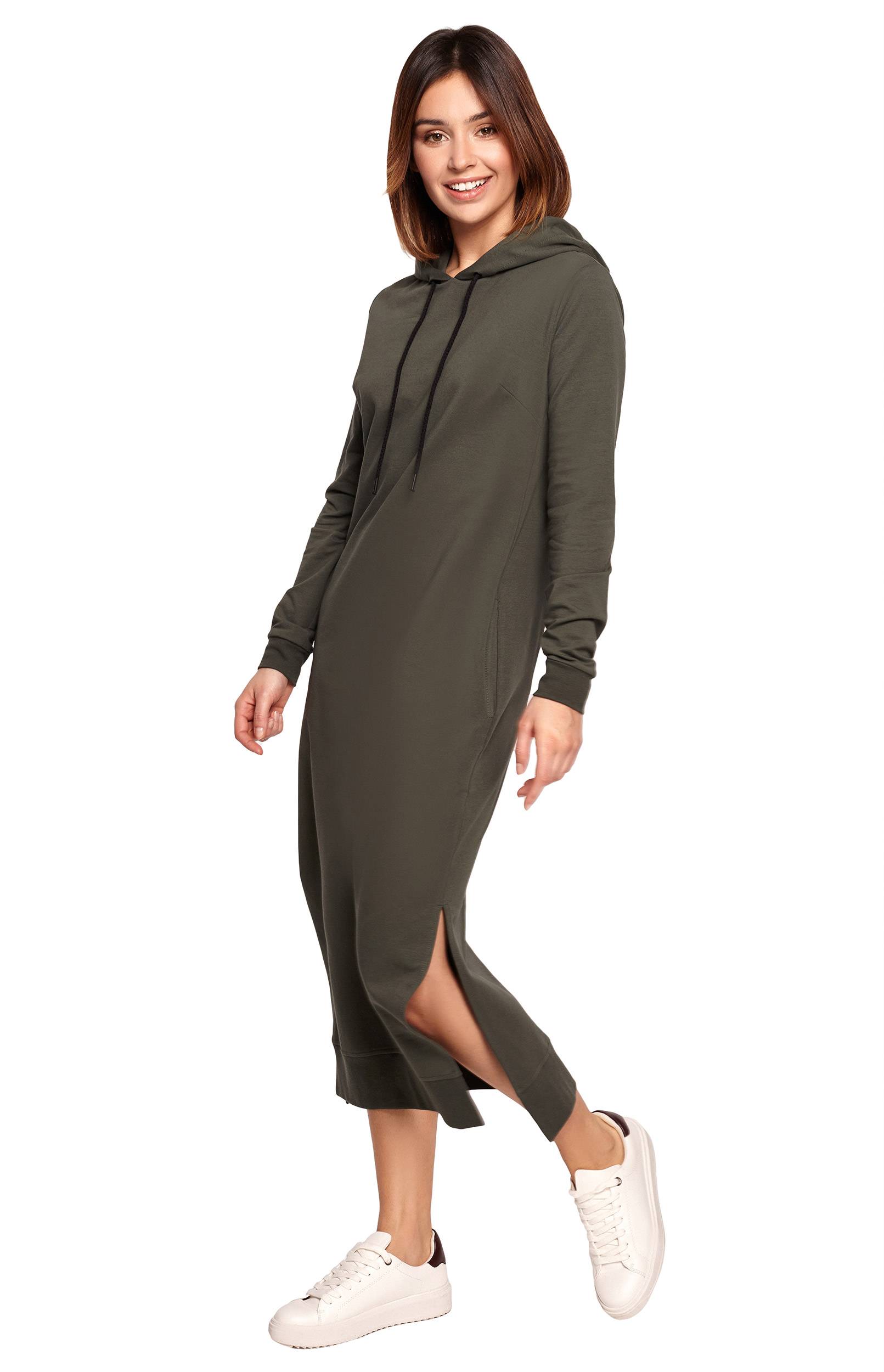 Kaki long sweat hood dress BeWear BE197KA : idresstocode: online ...